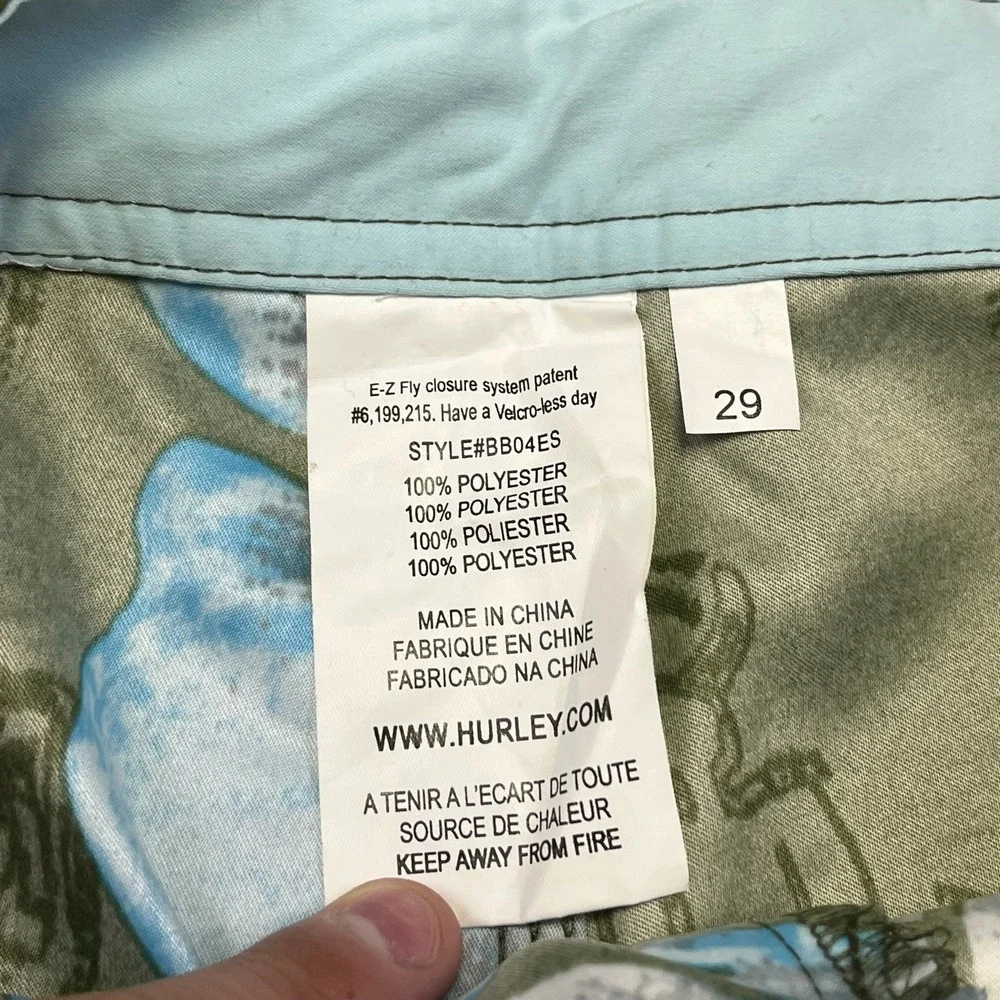 NWT Hurley Board Shorts Mens 29 Green Blue Tropical Flowers Surf Swim Trunks Y2K